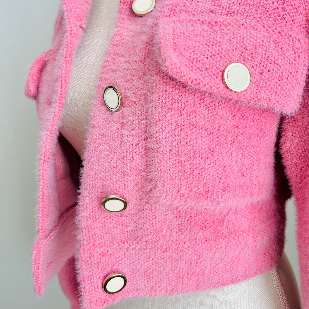 Fashion Nova Barbiecore Hot Pink Fuzzy Cropped Jacket - Picture 4 of 5